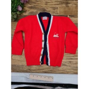 Vintage Red Kids Sweater Cardigan Knit 40's 50's Retro Red Roy Togs 4t 5t